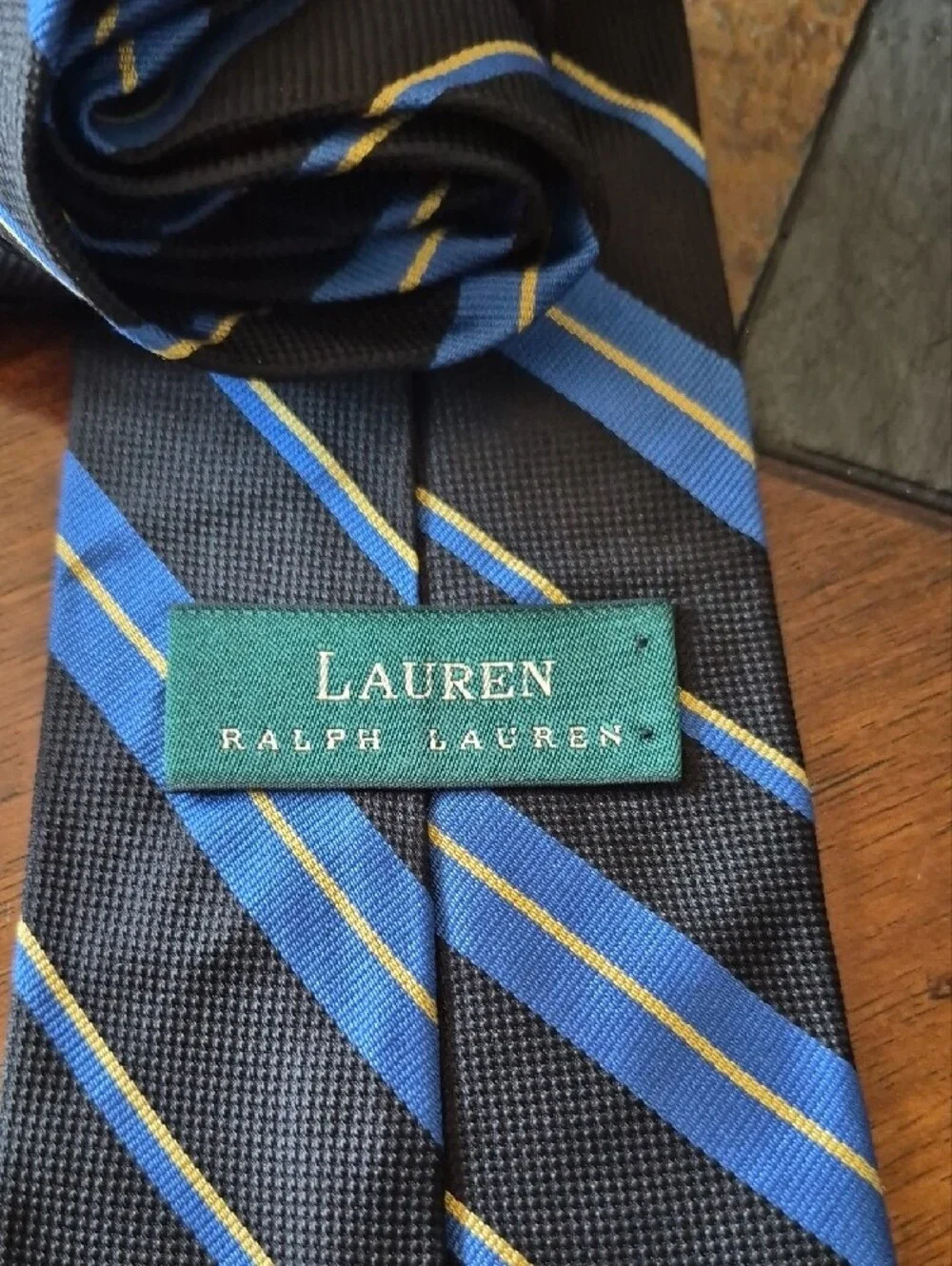 Ralph Lauren Black Tie with Blue and Yellow Stripe